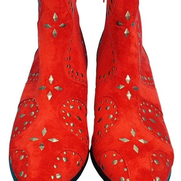 Coconuts by Matisse RED Suede Studded Western Cowgirl boots Size 8 - Picture 2 of 6